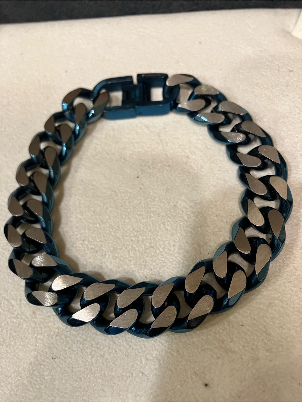 Blue and Silver Cuban Link Bracelet - Men's Fashion Jewelry
